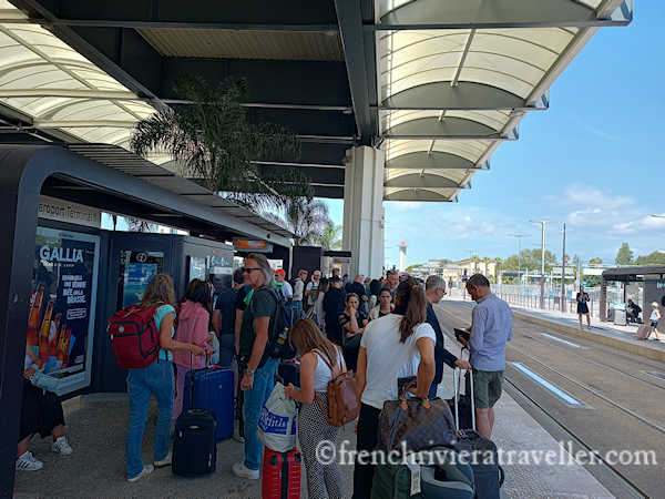 Line for tram tickets at Nice Airport